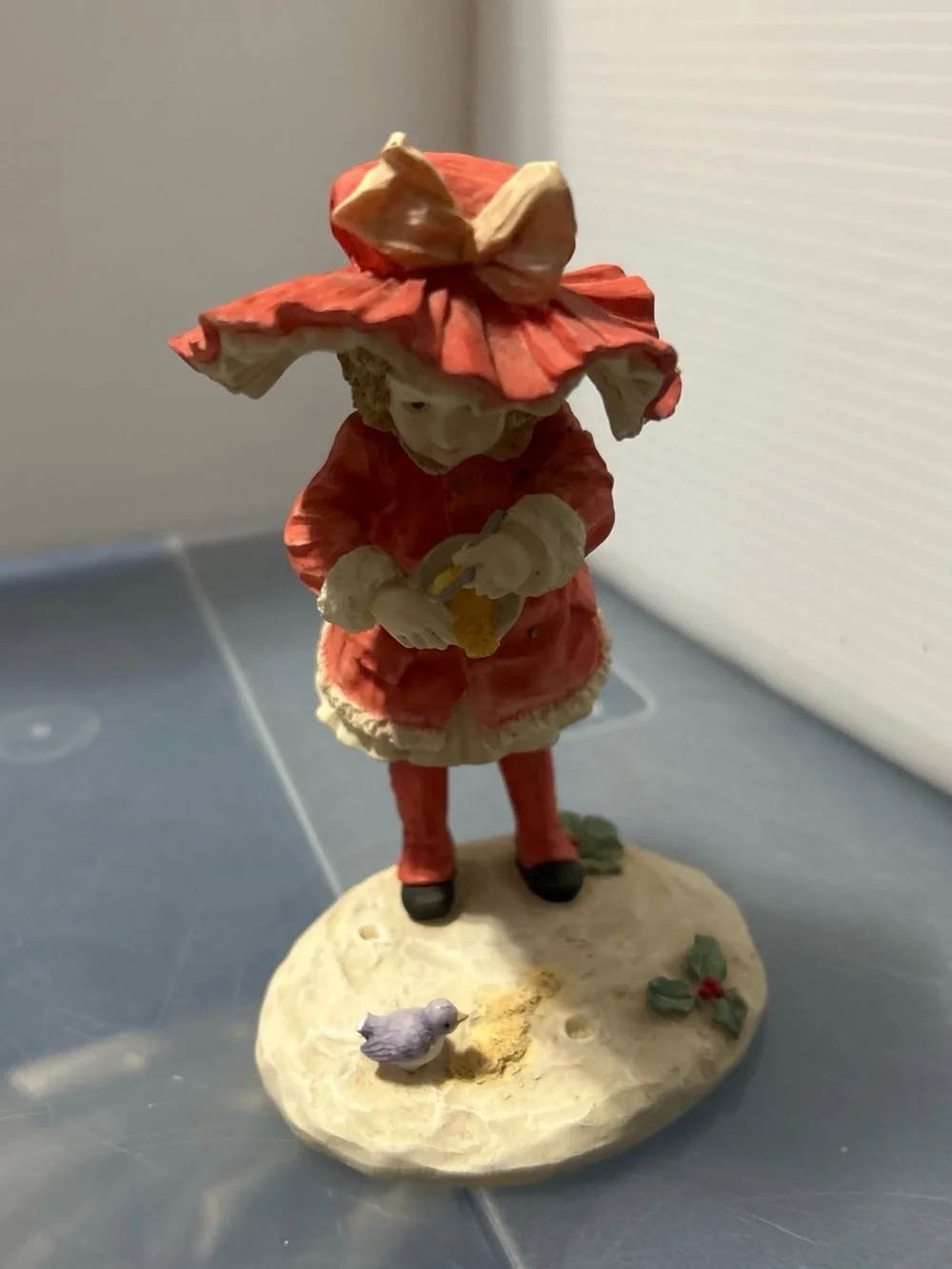 Hand-Painted Red and Cream Girl Figurine Home Accent